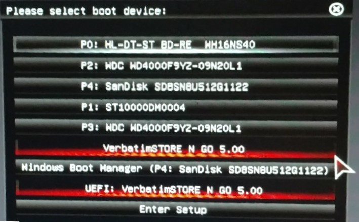 Temporary boot menu