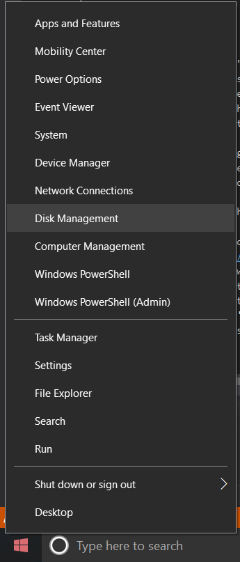 Right click on start menu, go to Disk Management