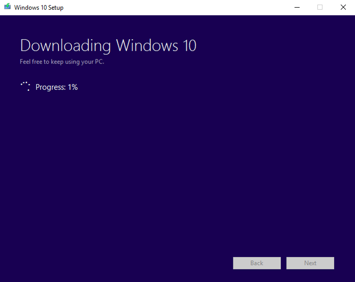 Downloading Windows 10