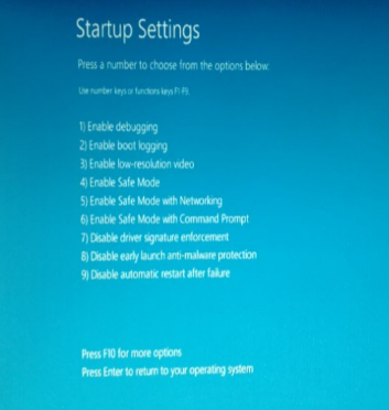 Startup Settings after restarting