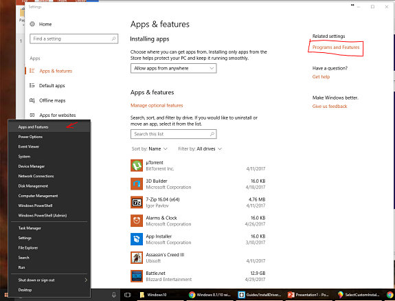 Apps and features and how to get to Programs and features.