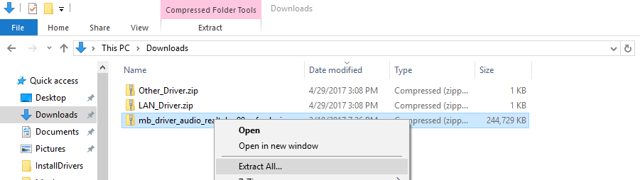 Right click on zipped folders and go to Extract All