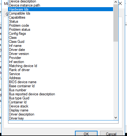 Select Hardware ids