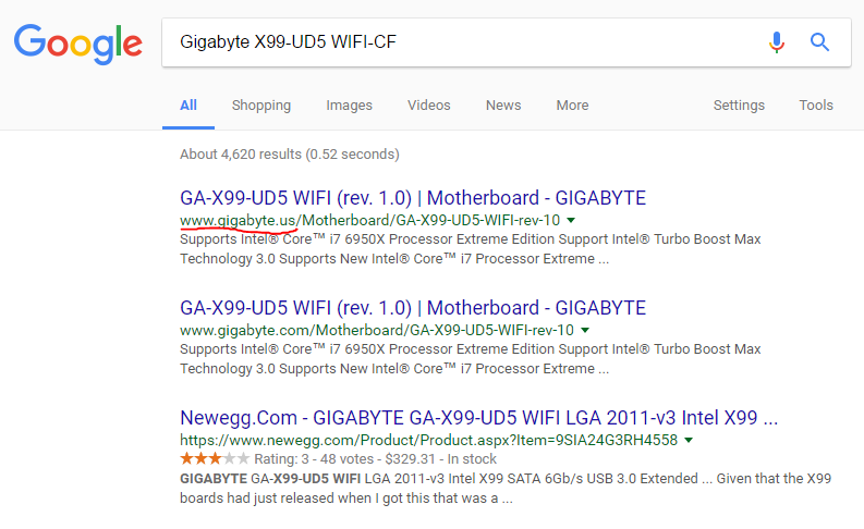 Google results for motherboard search